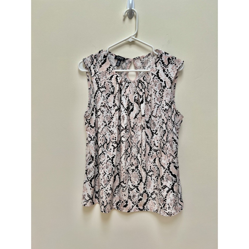 JNY Womens sleeveless tank White Pink Black snake print XL Pleated collar Career